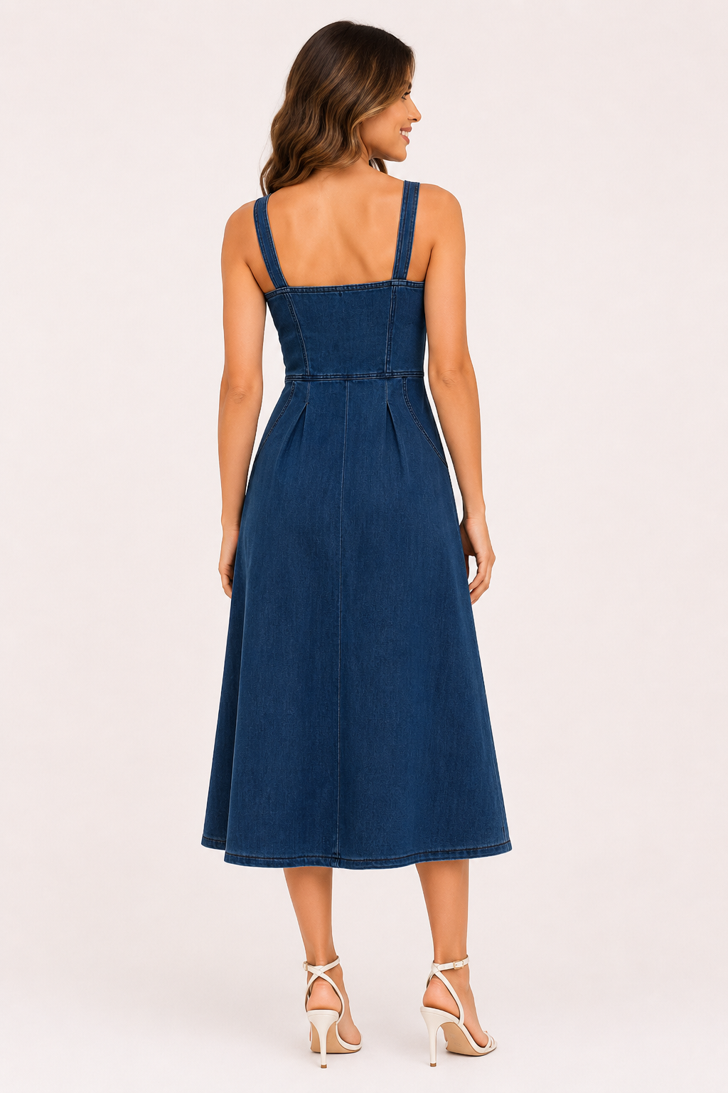 Damen Denim Midikleid mit breiten Trägern - Brigitte