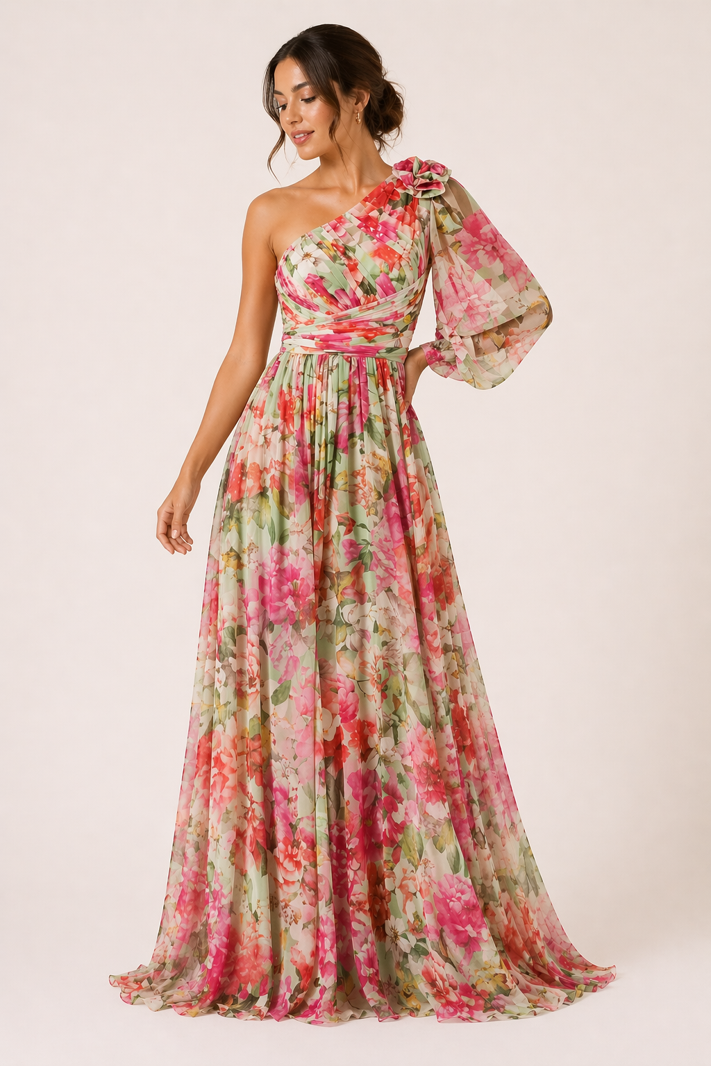Floral eine Schulter langes Kleid mit Schlitz für Frauen Partei - Valentina