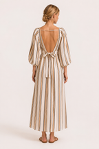 Langes gestreiftes Kleid mit Puffärmeln - Larissa