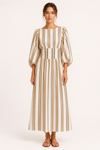 Langes gestreiftes Kleid mit Puffärmeln - Larissa