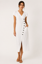 Midi-Kleid für Damen mit V-Ausschnitt und Knöpfen – Gisela