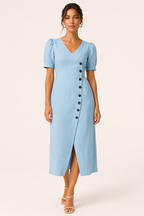 Midi-Kleid für Damen mit V-Ausschnitt und Knöpfen – Gisela