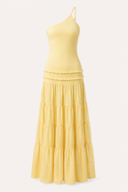 Elegantes, langes Ein-Schulter-Kleid mit Rüschenrock – Lisbos