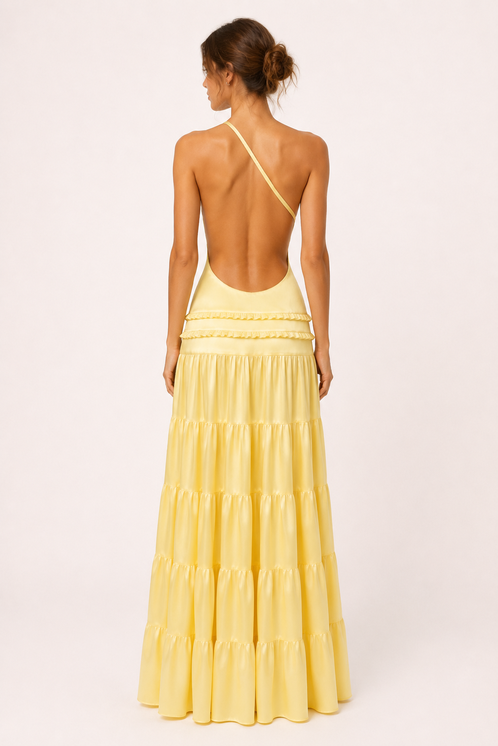 Elegantes, langes Ein-Schulter-Kleid mit Rüschenrock – Lisbos