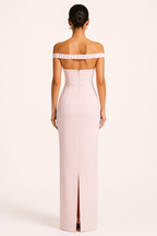 Langes Abendkleid für Damen mit Bardot-Ausschnitt und Schal – Fanny