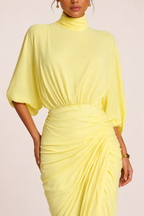 Langes Kleid für Frauen Hochzeitsgäste elegant geraffte Rollkragen - Maren