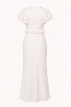 Damen Midikleid mit Blumendruck Rüsche elegant lässig - Hedda