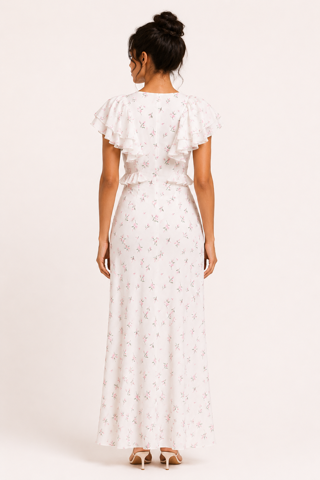 Damen Midikleid mit Blumendruck Rüsche elegant lässig - Hedda