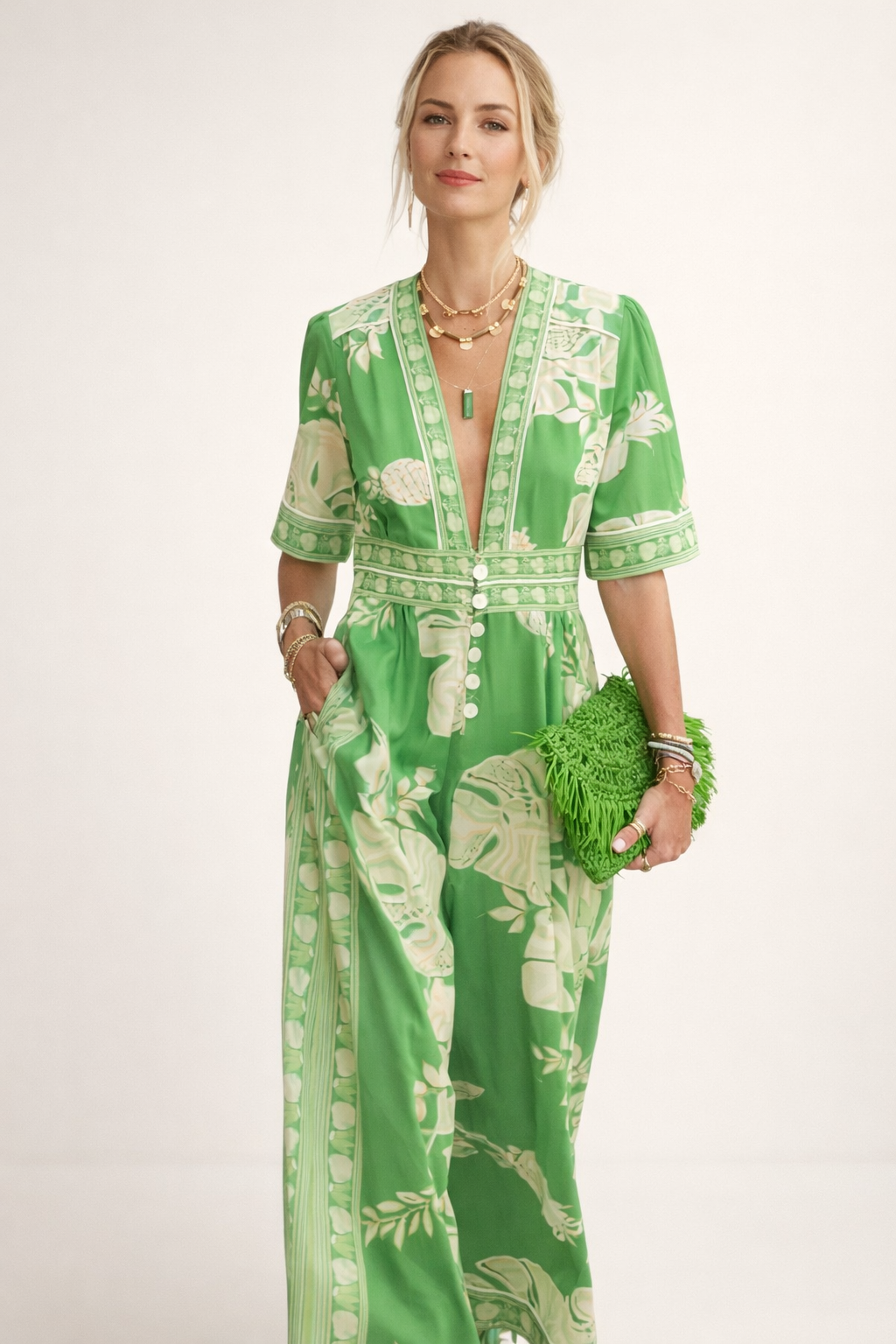 Jumpsuit mit Blumenmuster und V-Ausschnitt für Frauen - Milika