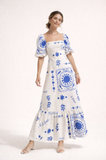 Bedrucktes Midikleid mit quadratischem Ausschnitt und Puffärmeln - Soleil