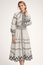 Midikleid mit Blumenmuster und Laternenärmeln für Frauen - Aurelia