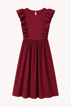 Langes Damenkleid mit Rüschen an den Schultern und weitem Rock – Helena