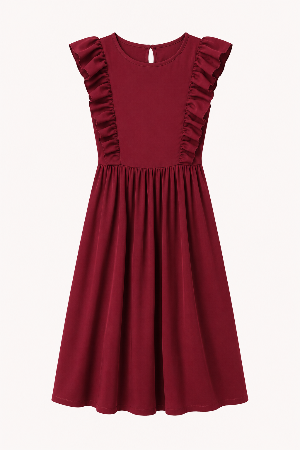Langes Damenkleid mit Rüschen an den Schultern und weitem Rock – Helena