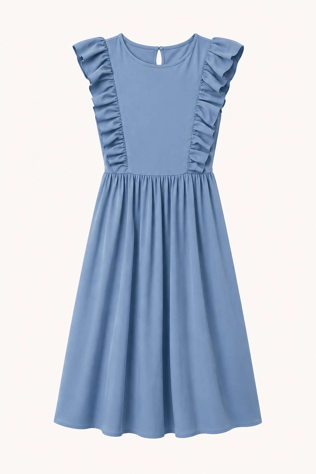 Langes Damenkleid mit Rüschen an den Schultern und weitem Rock – Helena