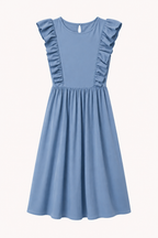 Langes Damenkleid mit Rüschen an den Schultern und weitem Rock – Helena