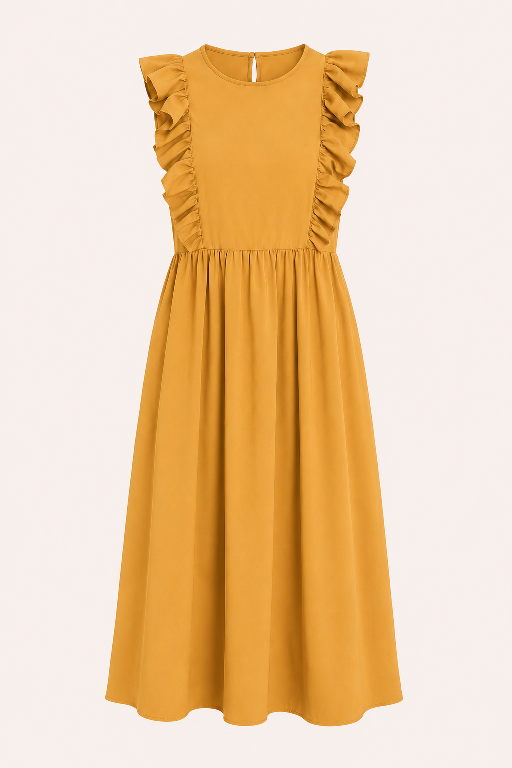 Langes Damenkleid mit Rüschen an den Schultern und weitem Rock – Helena
