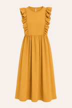 Langes Damenkleid mit Rüschen an den Schultern und weitem Rock – Helena