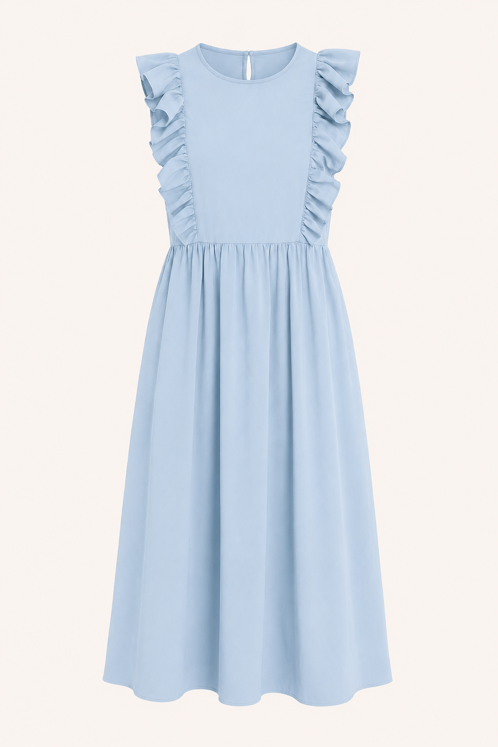 Langes Damenkleid mit Rüschen an den Schultern und weitem Rock – Helena