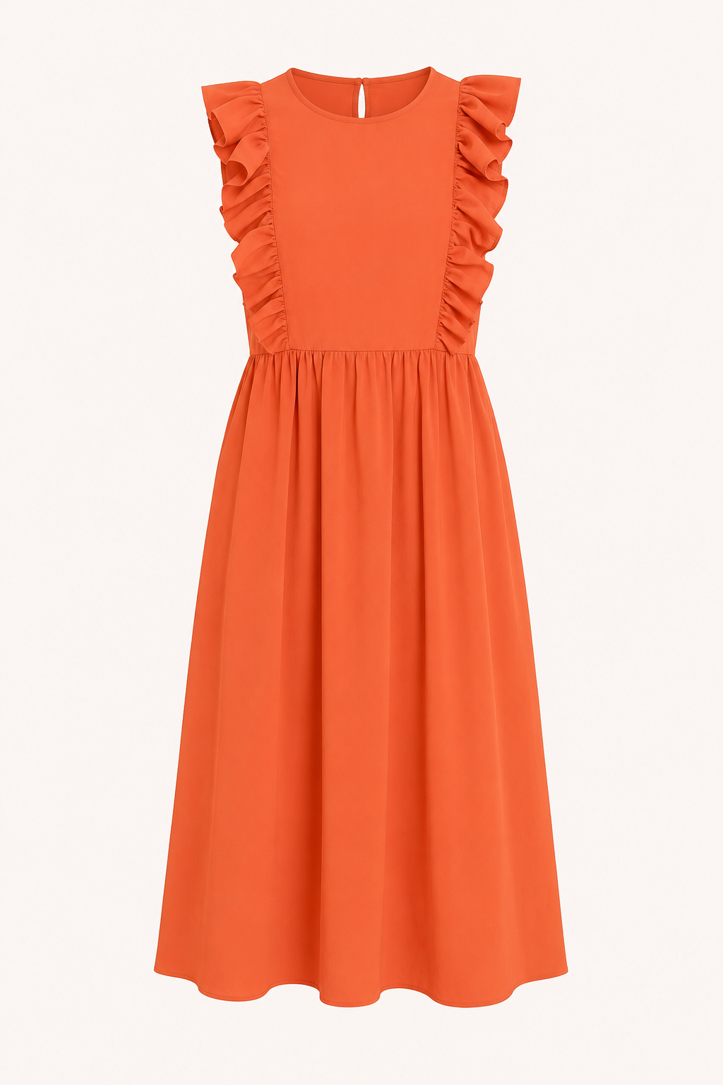 Langes Damenkleid mit Rüschen an den Schultern und weitem Rock – Helena