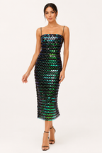 Elegantes Midi-Cocktailkleid mit glänzender Oberfläche - Senta