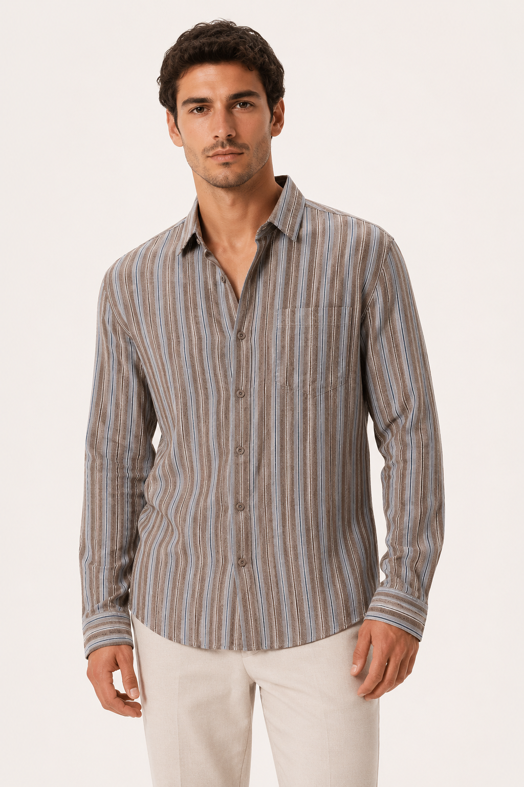 Herren Sommer casual smart casual vertikal gestreiftes Hemd - Ralf