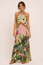 Langes Damen-Trägerkleid mit floralem Schlitz - Valery