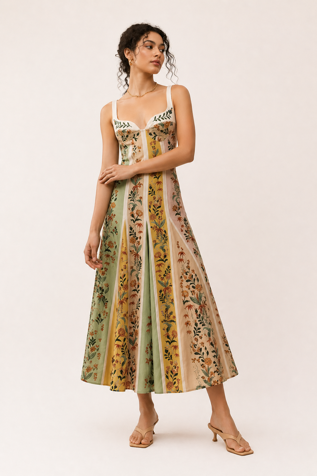 Damen Midikleid mit Trägern Blumendruck Sommer slim fit - Lorena