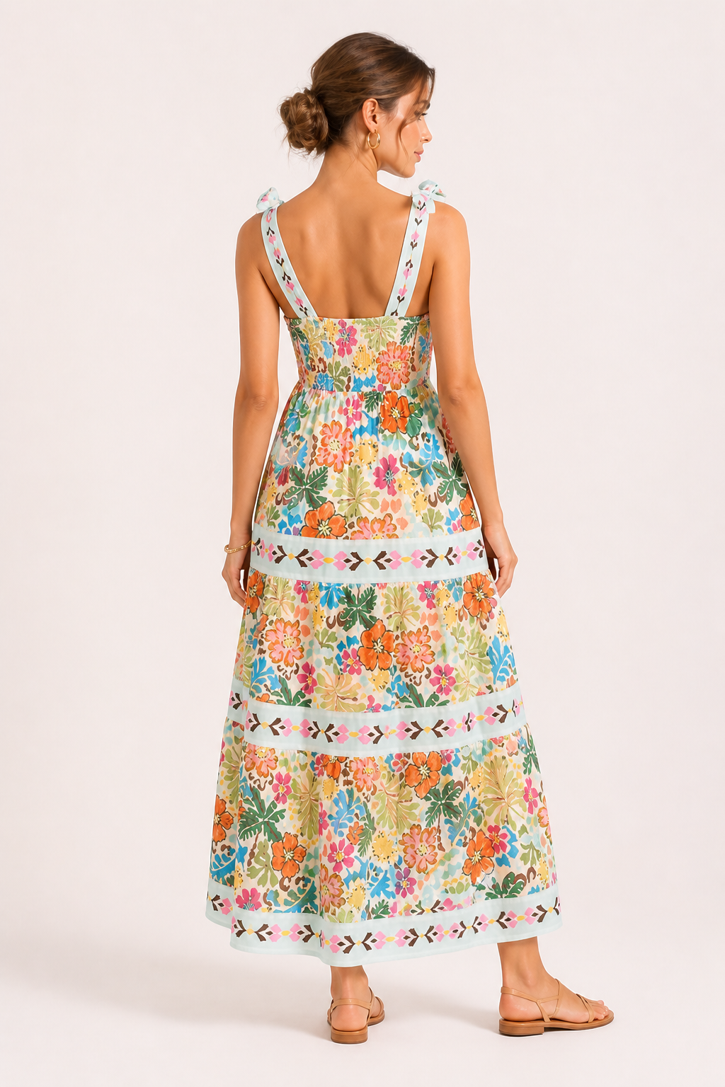 Damen Midikleid mit Blumendruck Trägern Sommer - Estela
