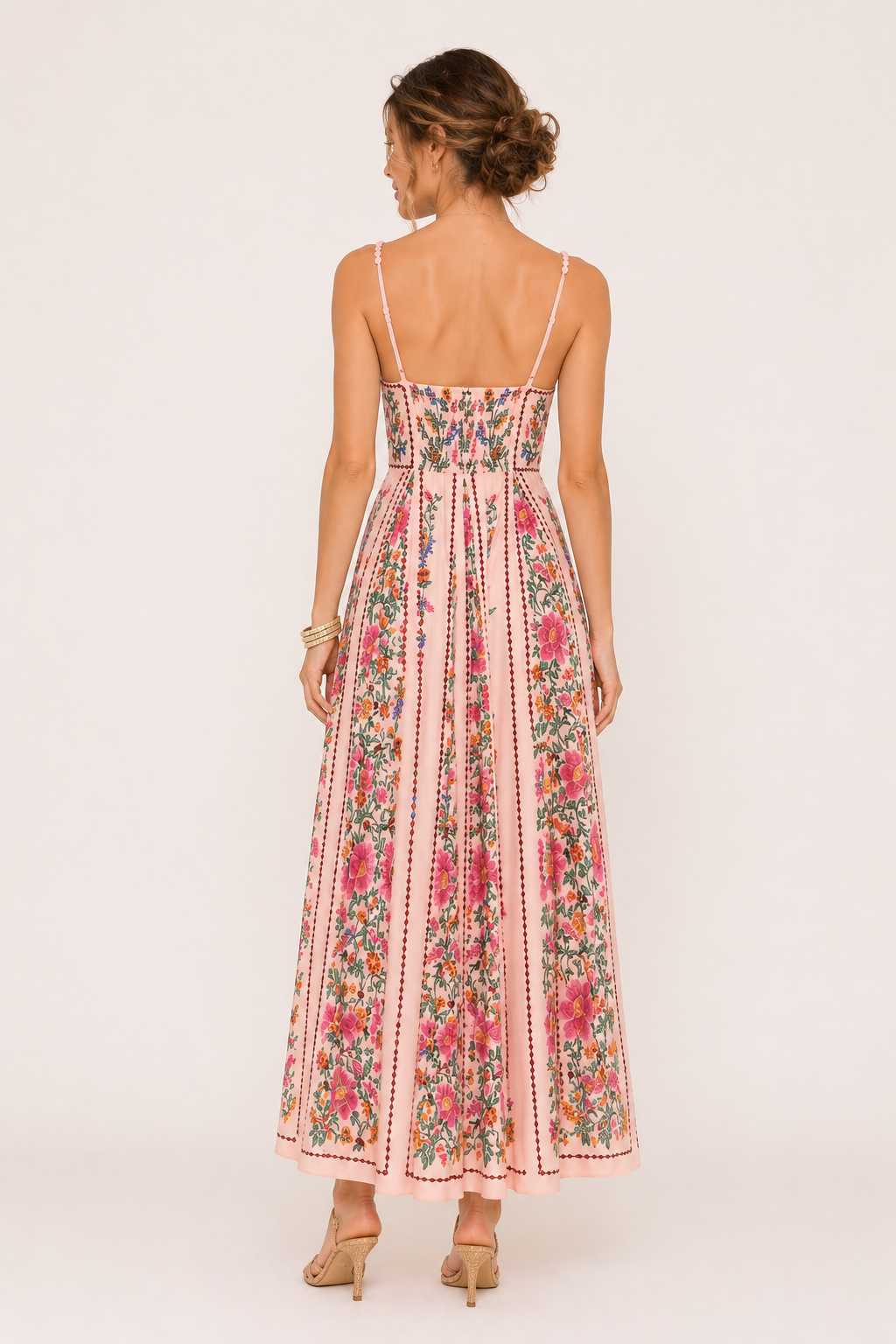 Langes trägerloses Sommerkleid mit Blumendruck - Nadine