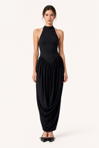 Langes Sommerkleid für Damen mit Halterkragen und fließendem Rock – Liv