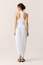 Langes Sommerkleid für Damen mit Halterkragen und fließendem Rock – Liv