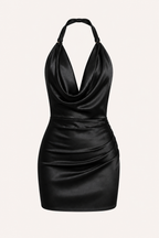 Kurzes Damenkleid mit drapierten Trägern, drapierter Ausschnitt, schmale Passform, Partykleid - Kaela