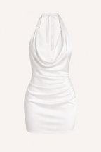 Kurzes Damenkleid mit drapierten Trägern, drapierter Ausschnitt, schmale Passform, Partykleid - Kaela