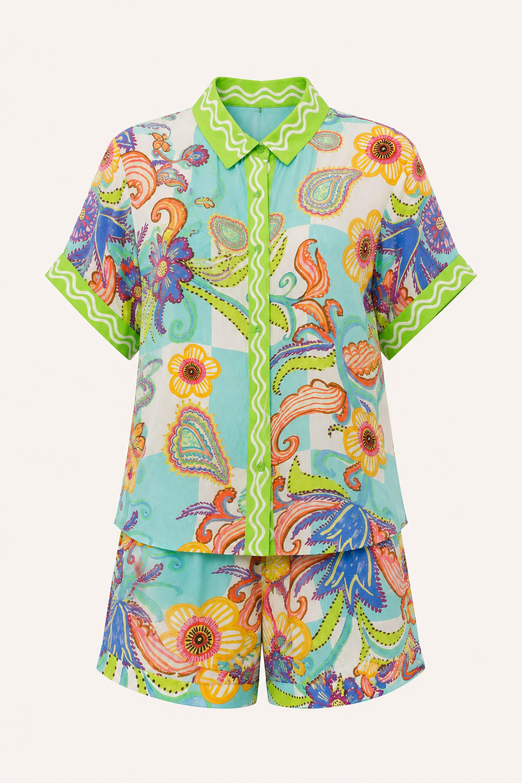 Damenset bedruckte Bluse Sommer Shorts - Tabea