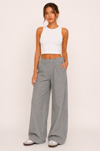 Damen Freizeithose gestreift weit geschnitten bequemer Gummibund - Naire