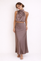 Set langer Rock und elegantes drapiertes Neckholder-Top für Frauen - Marlene