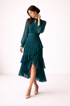 Midikleid mit Plissee, lange Ärmel, femininer Schnitt - Anika