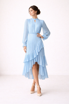 Midikleid mit Plissee, lange Ärmel, femininer Schnitt - Anika