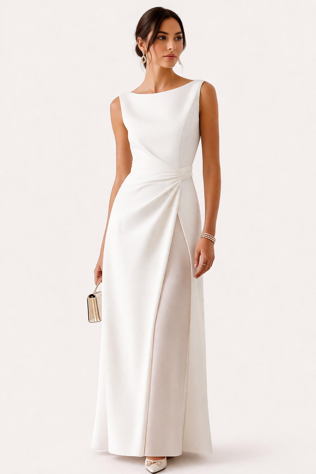 Tailliertes langes Kleid mit seitlicher Drapierung und Schlitz für Frauen - Helga