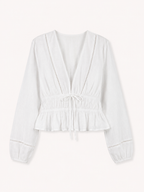 Damenbluse mit V-Ausschnitt und Schleife - Vera