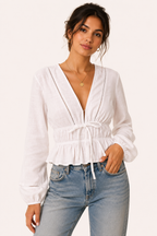Damenbluse mit V-Ausschnitt und Schleife - Vera