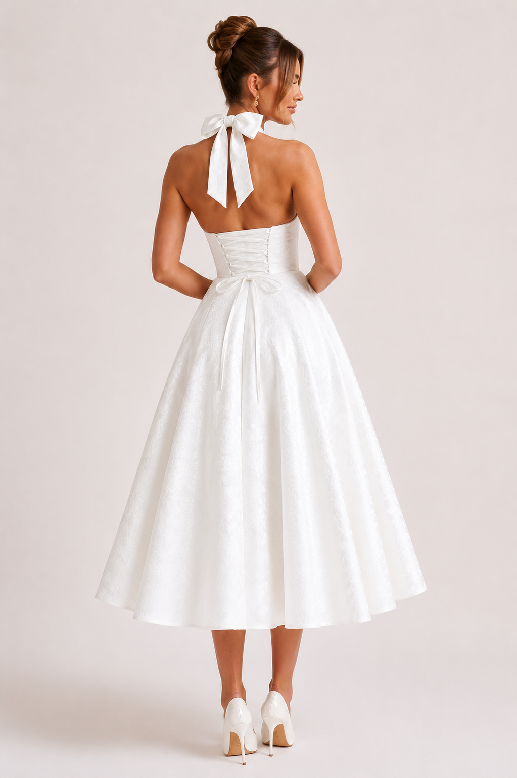 Midikleid Neckholder Frau elegant weitem Rock - Elodie