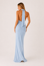 Damen langes Kleid Neckholder Ausschnitt tiefes Dekolleté elegant - Alessa