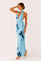 Damen langes Kleid Neckholder Ausschnitt tiefes Dekolleté elegant - Alessa