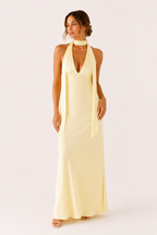 Damen langes Kleid Neckholder Ausschnitt tiefes Dekolleté elegant - Alessa