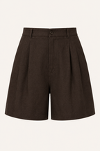 Damen-Shorts aus Leinen und Baumwolle mit hoher Leibhöhe und Abnähern – Holly