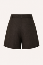 Damen-Shorts aus Leinen und Baumwolle mit hoher Leibhöhe und Abnähern – Holly