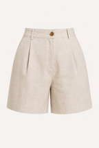 Damen-Shorts aus Leinen und Baumwolle mit hoher Leibhöhe und Abnähern – Holly