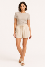 Damen-Shorts aus Leinen und Baumwolle mit elastischem Bund und Kordelzug – Anja