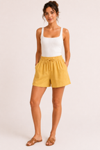 Damen-Shorts aus Leinen und Baumwolle mit elastischem Bund und Kordelzug – Anja